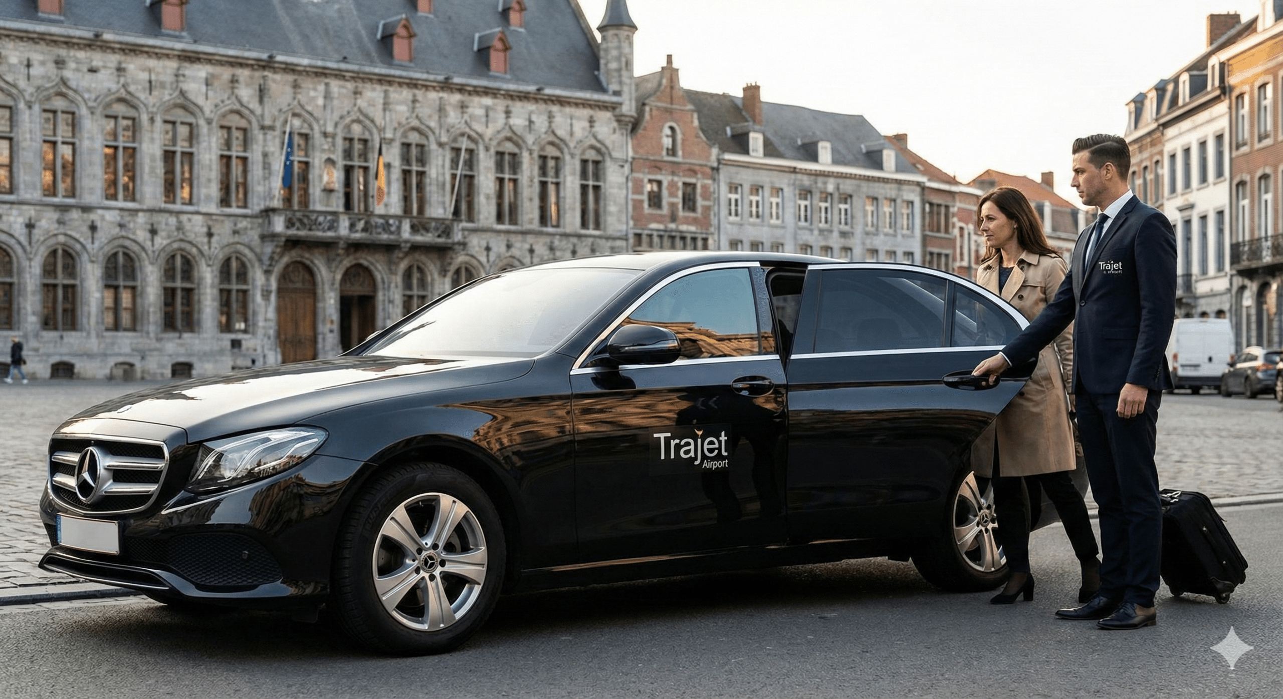 Taxi berline premium à Mons avec chauffeur professionnel pour vos déplacements privés et d'affaires à Saint-Ghislain et Quaregnon.